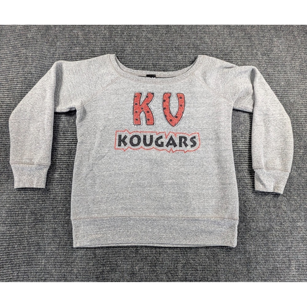 Yipes KU Kougars Sweatshirt Womens Large Gray Crewneck Fleece Lined Pullover